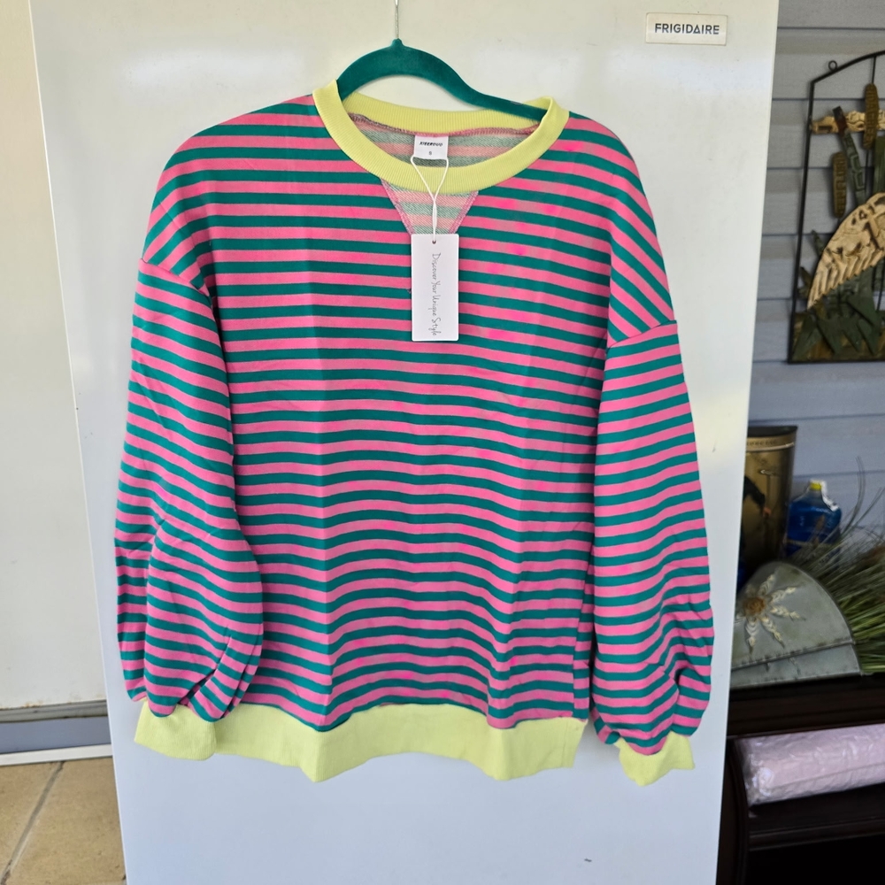 J. Crew Striped Pink and Green Sweater